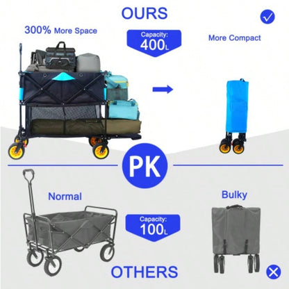 Big large capacity Folding cart Long Extender Wagon Cart Folding Wagon Garden Shopping Beach Cart black+ blue