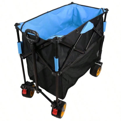 Big large capacity Folding cart Long Extender Wagon Cart Folding Wagon Garden Shopping Beach Cart black+ blue