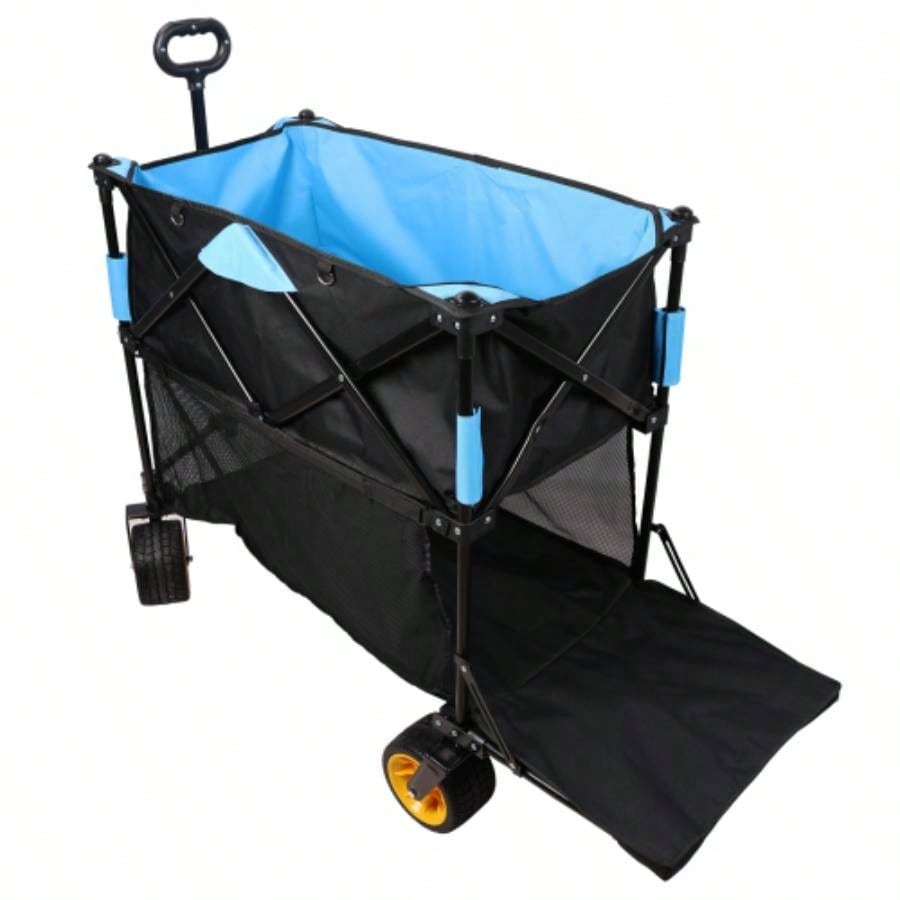 Big large capacity Folding cart Long Extender Wagon Cart Folding Wagon Garden Shopping Beach Cart black+ blue