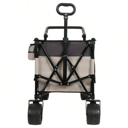 Multi - Functional Push - Pull Folding Wagon Cart with Rotating Handle 360 All - Terrain Wheels - Heavy - Duty, Adjustable Design, Large Capacity Transport, Groceries, and Outdoor Use, khaki - Gray