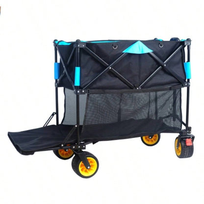 Big large capacity Folding cart Long Extender Wagon Cart Folding Wagon Garden Shopping Beach Cart black+ blue