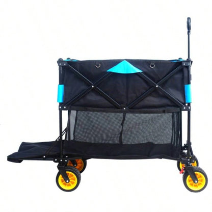 Big large capacity Folding cart Long Extender Wagon Cart Folding Wagon Garden Shopping Beach Cart black+ blue