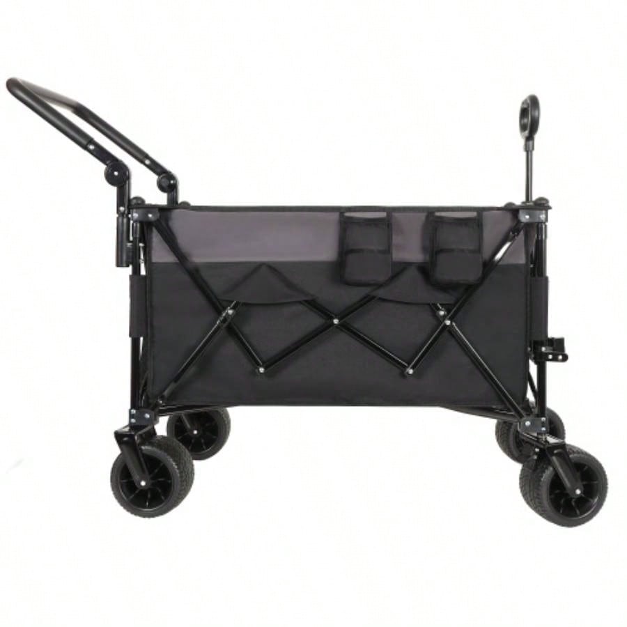 Multi - Functional Push - Pull Folding Wagon Cart with Rotating Handle 360 All - Terrain Wheels - Heavy - Duty, Adjustable Design, Large Capacity Transport, Groceries, and Outdoor Use, khaki - Gray