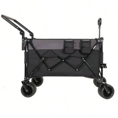 Multi - Functional Push - Pull Folding Wagon Cart with Rotating Handle 360 All - Terrain Wheels - Heavy - Duty, Adjustable Design, Large Capacity Transport, Groceries, and Outdoor Use, khaki - Gray