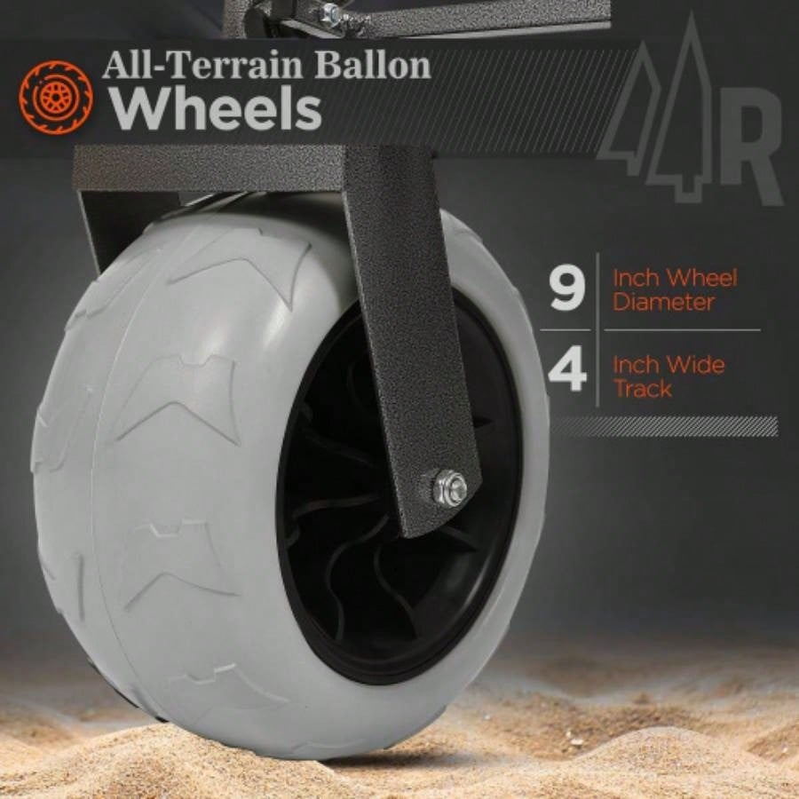 9x 4 All - Terrain Balloon Wheels! 300L XL Heavy - Duty Folding Wagon Cart - 480lbs Capacity, Conquers Sand Rough Terrain,/ Brakes, Pockets, Cup Holders, Black/Gray