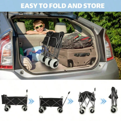 Beach Wagon with Big Wheels Sand 500lbs capacity - All Terrain Steel Frame Utility Cart with 9 Pneumatic Tires, Collapsible Folding Design, strap with multiuse bag, black