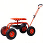 Rolling Garden Scooter Garden Cart with Wheels and Tray, 360 Swivel, Red - refurbished