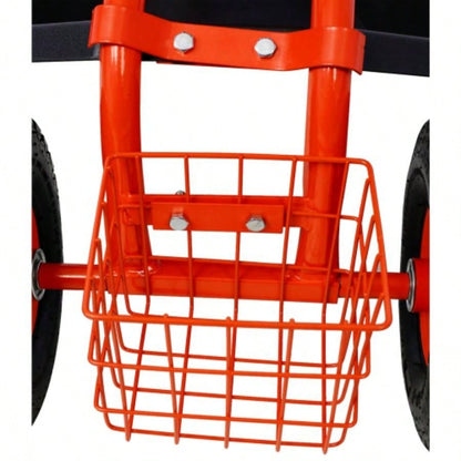 Rolling Garden Scooter Garden Cart with Wheels and Tray, 360 Swivel, Red - refurbished
