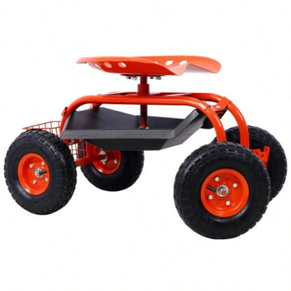 Rolling Garden Scooter Garden Cart with Wheels and Tray, 360 Swivel, Red - refurbished