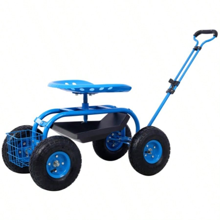 Rolling Garden Scooter Garden Cart with Wheels and Tray, 360 Swivel, Red - refurbished