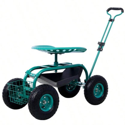 Rolling Garden Scooter Garden Cart with Wheels and Tray, 360 Swivel, Red - refurbished
