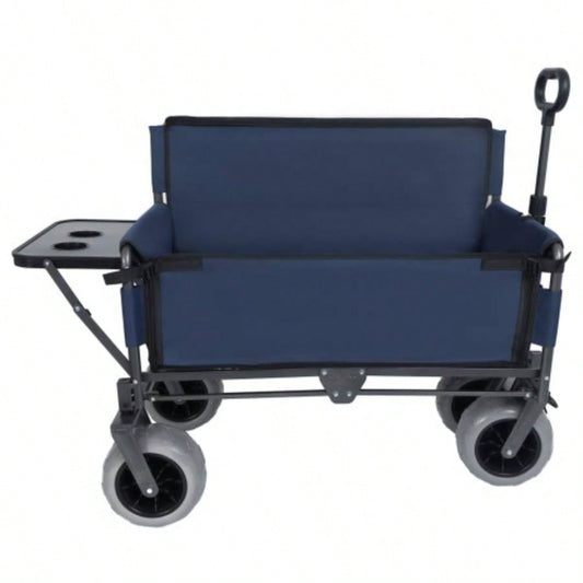 3 - in - 1 Folding Wagon with Rear - Mounted Folding Tabletop - 500lbs Capacity, 9x4 Beach Tires Camping, Beach, Dark Blue