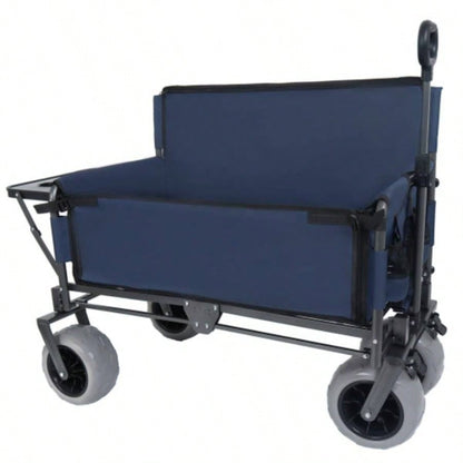 3 - in - 1 Folding Wagon with Rear - Mounted Folding Tabletop - 500lbs Capacity, 9x4 Beach Tires Camping, Beach, Dark Blue