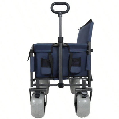 3 - in - 1 Folding Wagon with Rear - Mounted Folding Tabletop - 500lbs Capacity, 9x4 Beach Tires Camping, Beach, Dark Blue