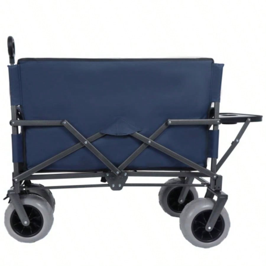 3 - in - 1 Folding Wagon with Rear - Mounted Folding Tabletop - 500lbs Capacity, 9x4 Beach Tires Camping, Beach, Dark Blue