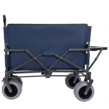 3 - in - 1 Folding Wagon with Rear - Mounted Folding Tabletop - 500lbs Capacity, 9x4 Beach Tires Camping, Beach, Dark Blue