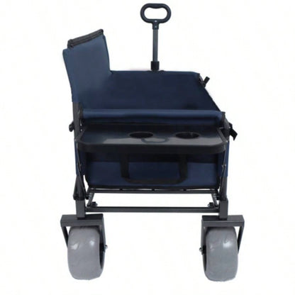 3 - in - 1 Folding Wagon with Rear - Mounted Folding Tabletop - 500lbs Capacity, 9x4 Beach Tires Camping, Beach, Dark Blue