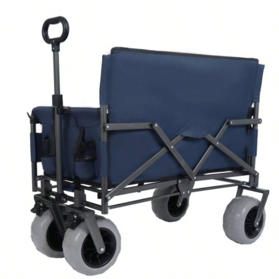 3 - in - 1 Folding Wagon with Rear - Mounted Folding Tabletop - 500lbs Capacity, 9x4 Beach Tires Camping, Beach, Dark Blue