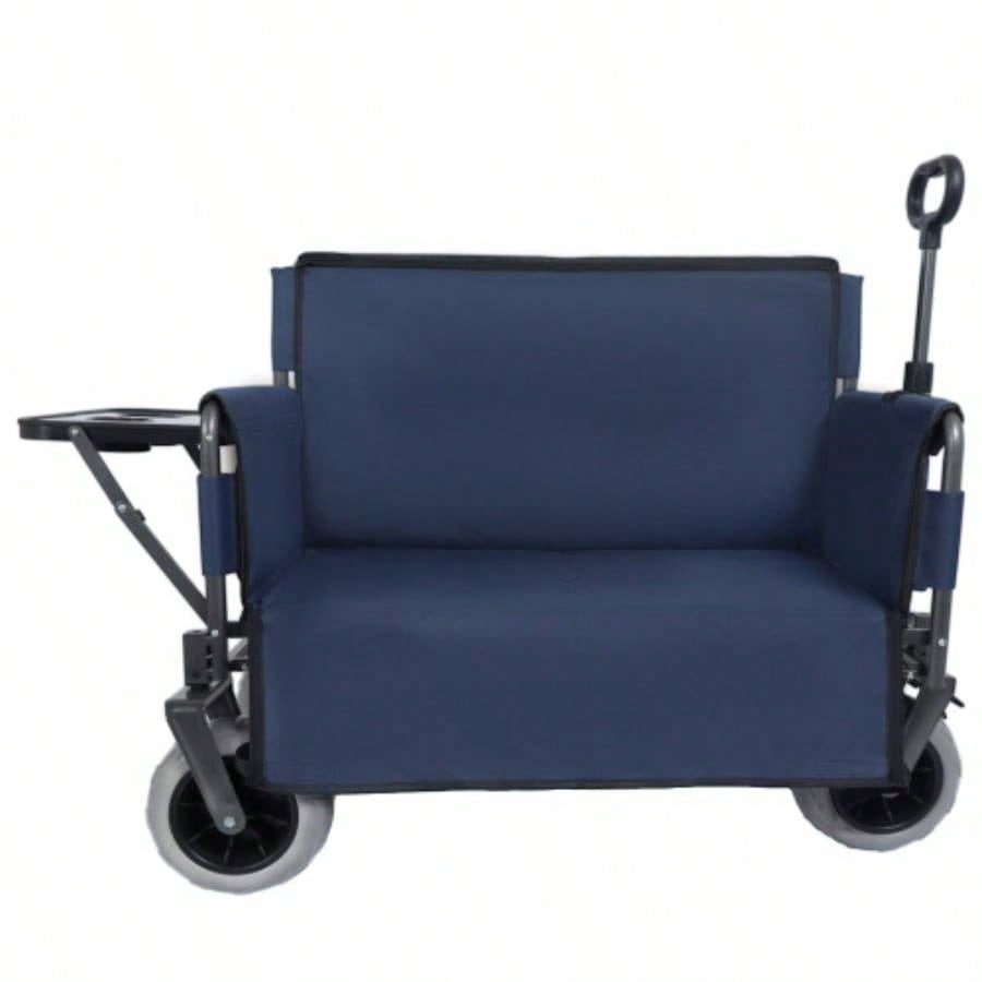 3 - in - 1 Folding Wagon with Rear - Mounted Folding Tabletop - 500lbs Capacity, 9x4 Beach Tires Camping, Beach, Dark Blue