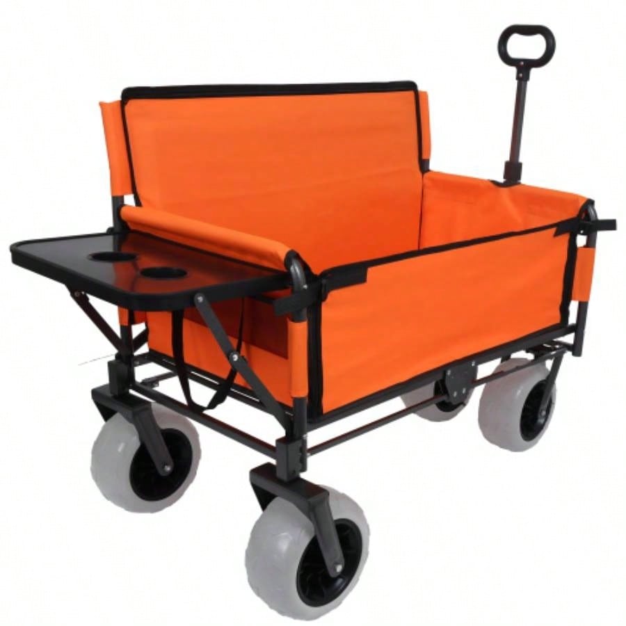 3 - in - 1 Folding Wagon with Rear - Mounted Folding Tabletop - 500lbs Capacity, 9x4 Beach Tires Camping, Beach, Dark Blue