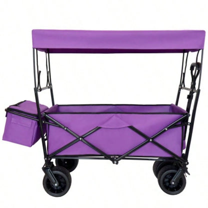 480Lbs Collapsible Wagon with Canopy, Wagon Stroller with All - Terrain Wheels, Lightweight Foldable Wagon, Large Capacity Camping, Shopping, Sports, and Garden Use, purple