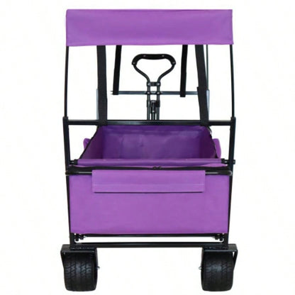 480Lbs Collapsible Wagon with Canopy, Wagon Stroller with All - Terrain Wheels, Lightweight Foldable Wagon, Large Capacity Camping, Shopping, Sports, and Garden Use, purple