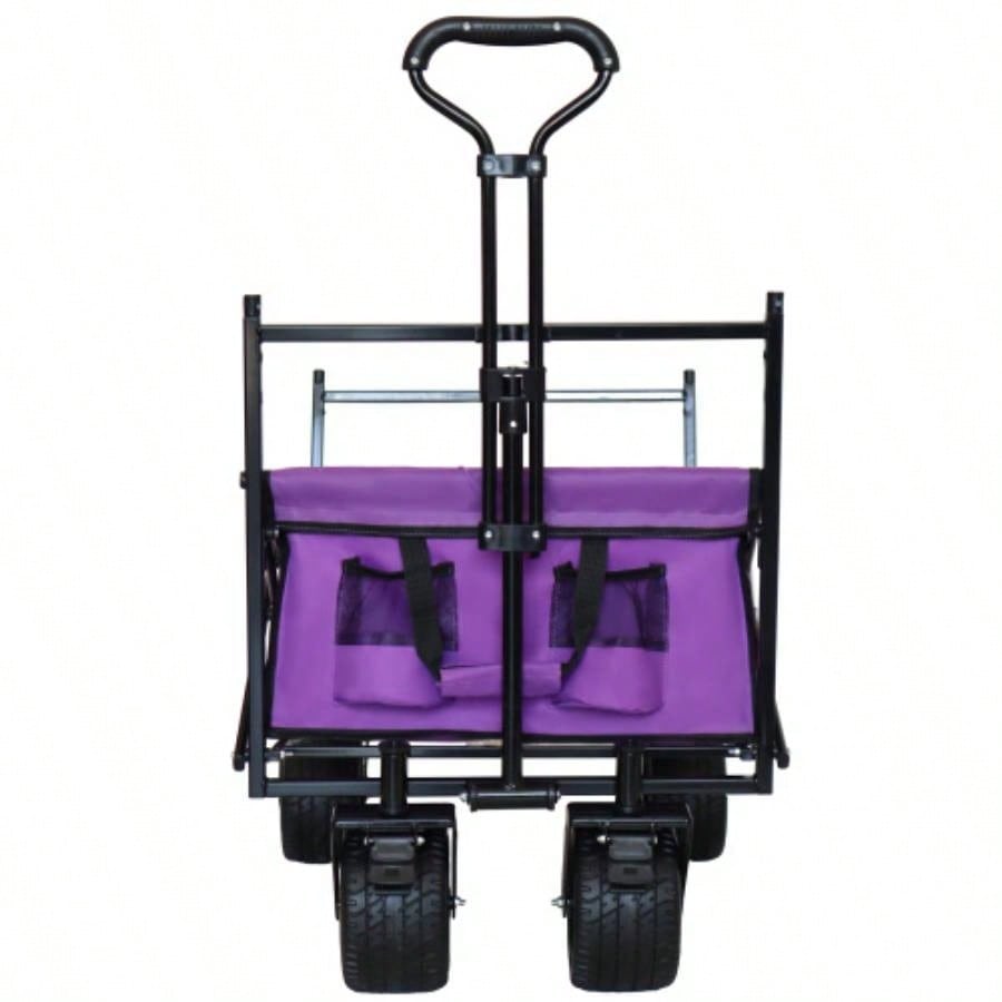480Lbs Collapsible Wagon with Canopy, Wagon Stroller with All - Terrain Wheels, Lightweight Foldable Wagon, Large Capacity Camping, Shopping, Sports, and Garden Use, purple