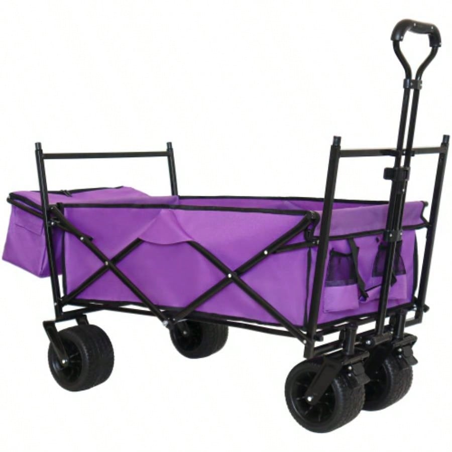480Lbs Collapsible Wagon with Canopy, Wagon Stroller with All - Terrain Wheels, Lightweight Foldable Wagon, Large Capacity Camping, Shopping, Sports, and Garden Use, purple