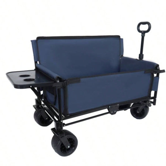 3 - in - 1 Convertible Folding Wagon Cart with Rear - Mounted Folding Tabletop - 500lbs Heavy - Duty Utility Wagon, 180L Capacity All - Terrain Wheels Camping, Beach, Sports, Garden, dark blue