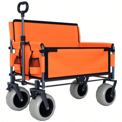3 - in - 1 Folding Wagon with - 500lbs Capacity, 9x4 Beach Tires Camping Beach, orange