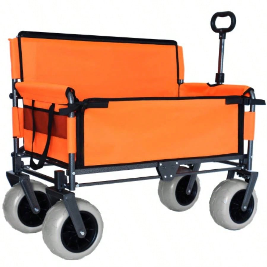 3 - in - 1 Folding Wagon with - 500lbs Capacity, 9x4 Beach Tires Camping Beach, orange