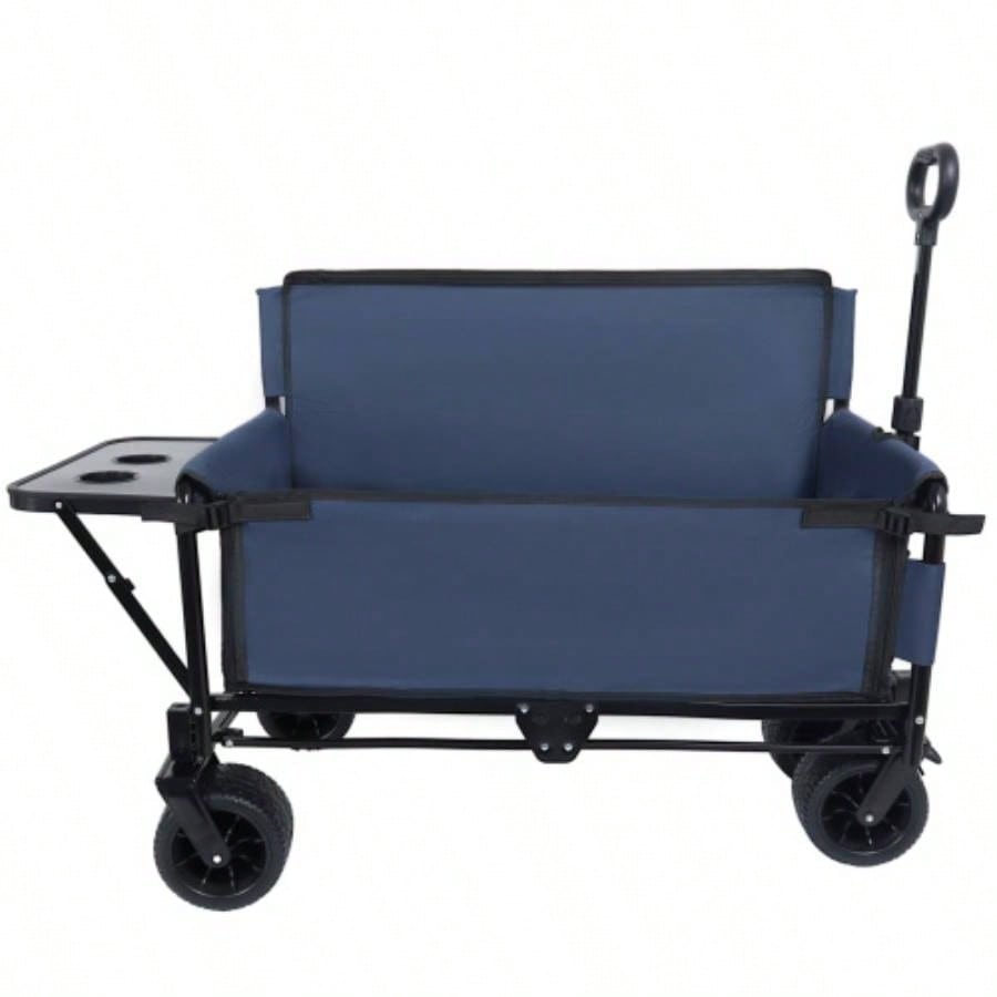 3 - in - 1 Convertible Folding Wagon Cart with Rear - Mounted Folding Tabletop - 500lbs Heavy - Duty Utility Wagon, 180L Capacity All - Terrain Wheels Camping, Beach, Sports, Garden, dark blue