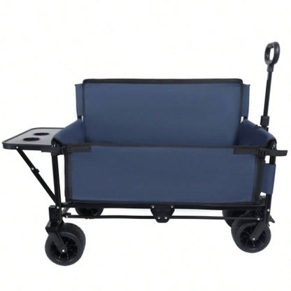 3 - in - 1 Convertible Folding Wagon Cart with Rear - Mounted Folding Tabletop - 500lbs Heavy - Duty Utility Wagon, 180L Capacity All - Terrain Wheels Camping, Beach, Sports, Garden, dark blue