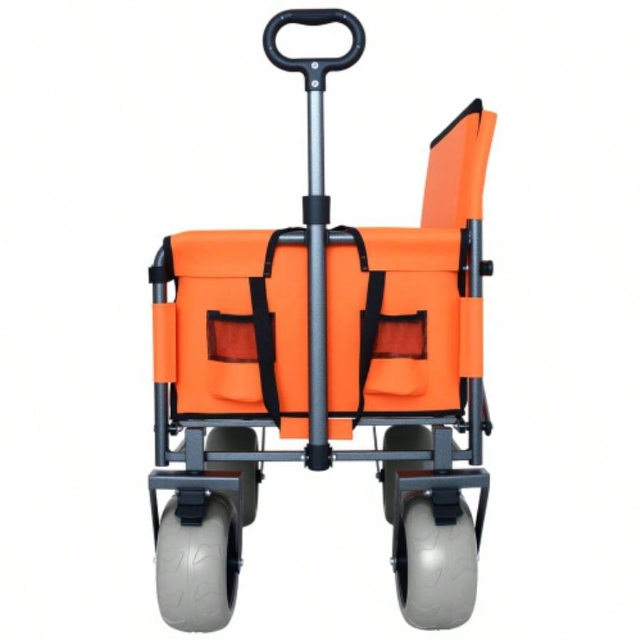 3 - in - 1 Folding Wagon with - 500lbs Capacity, 9x4 Beach Tires Camping Beach, orange