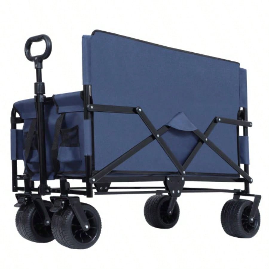 3 - in - 1 Convertible Folding Wagon Cart with Rear - Mounted Folding Tabletop - 500lbs Heavy - Duty Utility Wagon, 180L Capacity All - Terrain Wheels Camping, Beach, Sports, Garden, dark blue