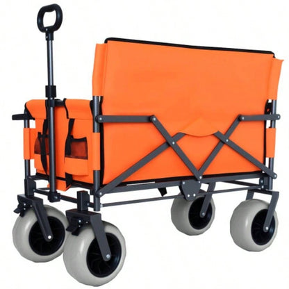 3 - in - 1 Folding Wagon with - 500lbs Capacity, 9x4 Beach Tires Camping Beach, orange