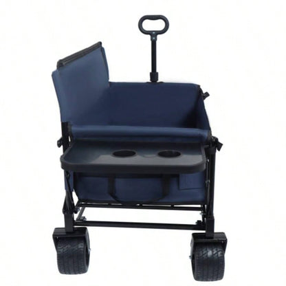 3 - in - 1 Convertible Folding Wagon Cart with Rear - Mounted Folding Tabletop - 500lbs Heavy - Duty Utility Wagon, 180L Capacity All - Terrain Wheels Camping, Beach, Sports, Garden, dark blue