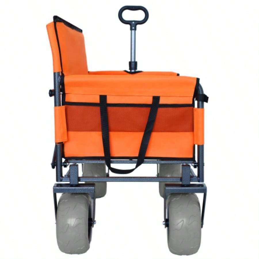 3 - in - 1 Folding Wagon with - 500lbs Capacity, 9x4 Beach Tires Camping Beach, orange