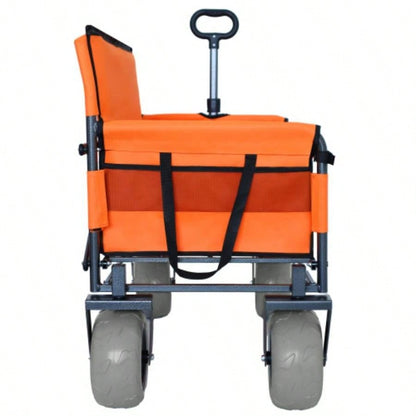 3 - in - 1 Folding Wagon with - 500lbs Capacity, 9x4 Beach Tires Camping Beach, orange
