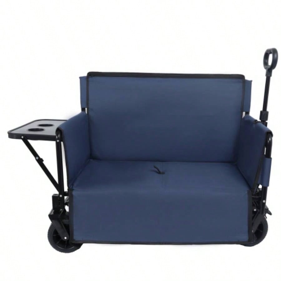 3 - in - 1 Convertible Folding Wagon Cart with Rear - Mounted Folding Tabletop - 500lbs Heavy - Duty Utility Wagon, 180L Capacity All - Terrain Wheels Camping, Beach, Sports, Garden, dark blue