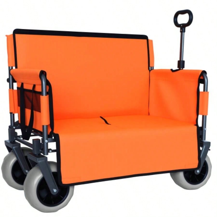 3 - in - 1 Folding Wagon with - 500lbs Capacity, 9x4 Beach Tires Camping Beach, orange