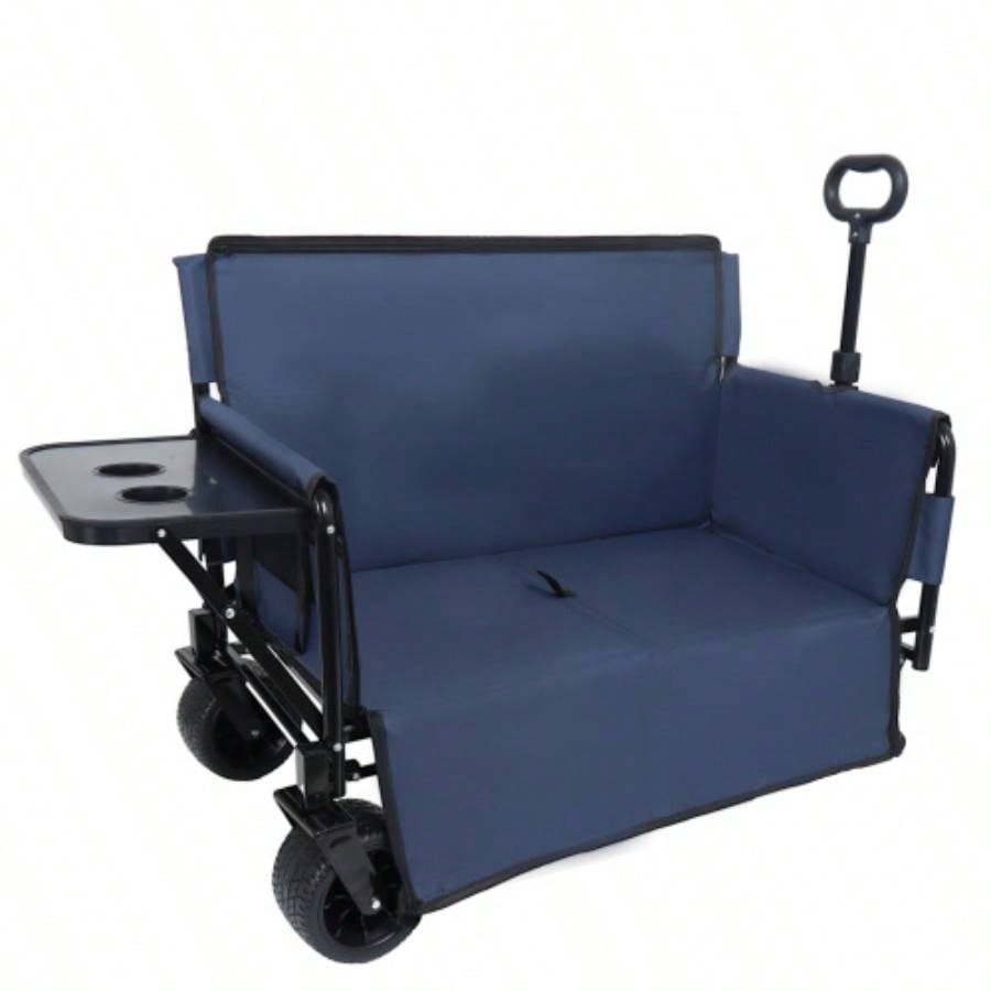 3 - in - 1 Convertible Folding Wagon Cart with Rear - Mounted Folding Tabletop - 500lbs Heavy - Duty Utility Wagon, 180L Capacity All - Terrain Wheels Camping, Beach, Sports, Garden, dark blue