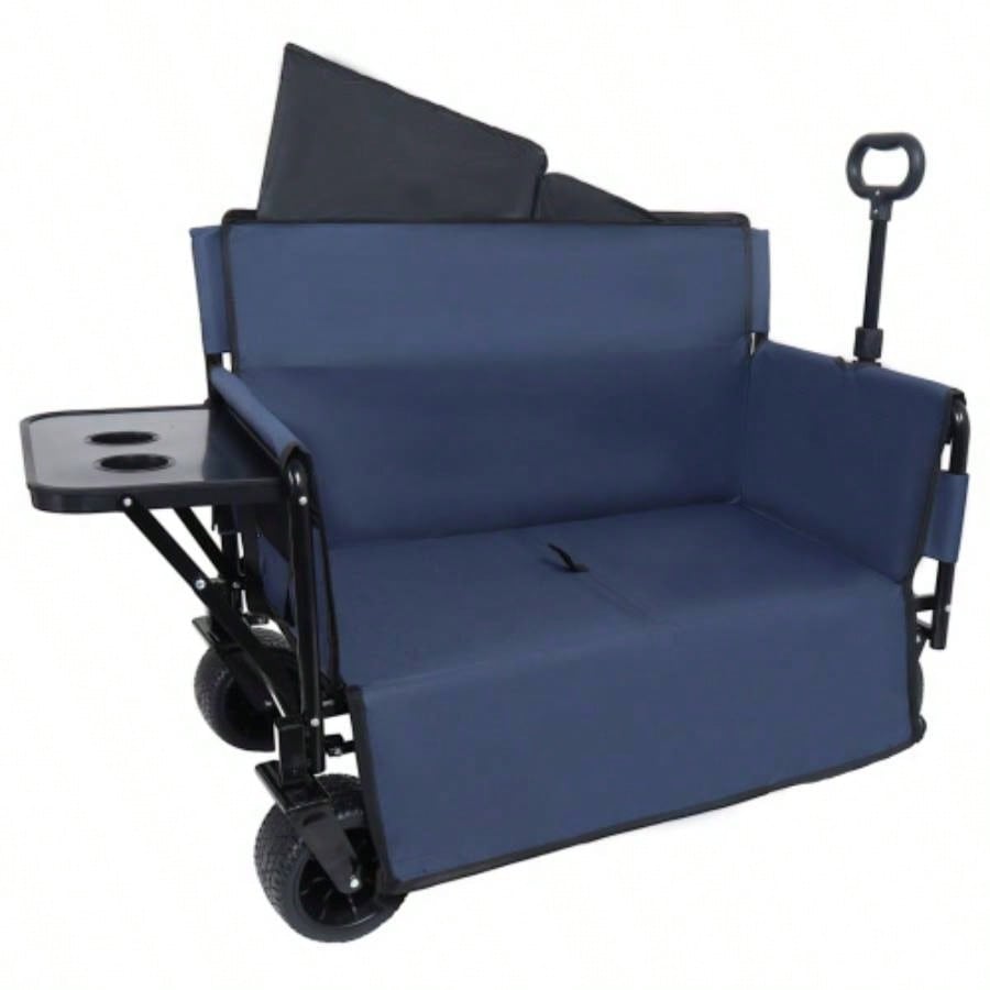 3 - in - 1 Convertible Folding Wagon Cart with Rear - Mounted Folding Tabletop - 500lbs Heavy - Duty Utility Wagon, 180L Capacity All - Terrain Wheels Camping, Beach, Sports, Garden, dark blue