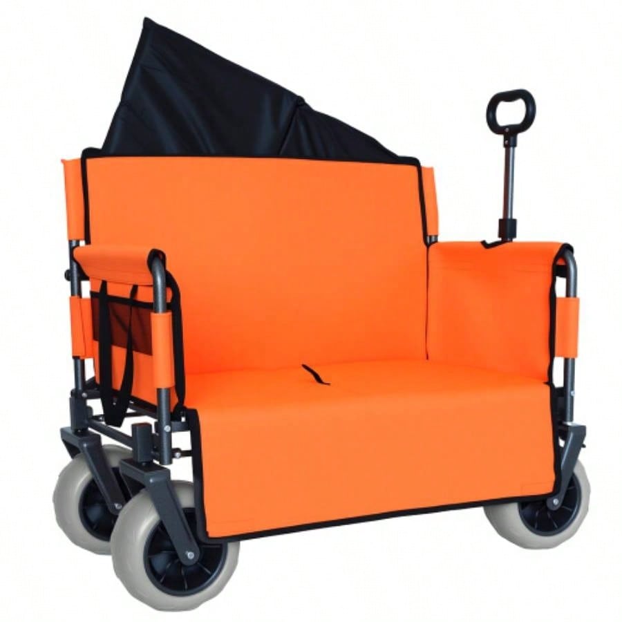 3 - in - 1 Folding Wagon with - 500lbs Capacity, 9x4 Beach Tires Camping Beach, orange