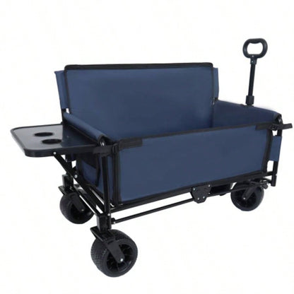 3 - in - 1 Convertible Folding Wagon Cart with Rear - Mounted Folding Tabletop - 500lbs Heavy - Duty Utility Wagon, 180L Capacity All - Terrain Wheels Camping, Beach, Sports, Garden, dark blue