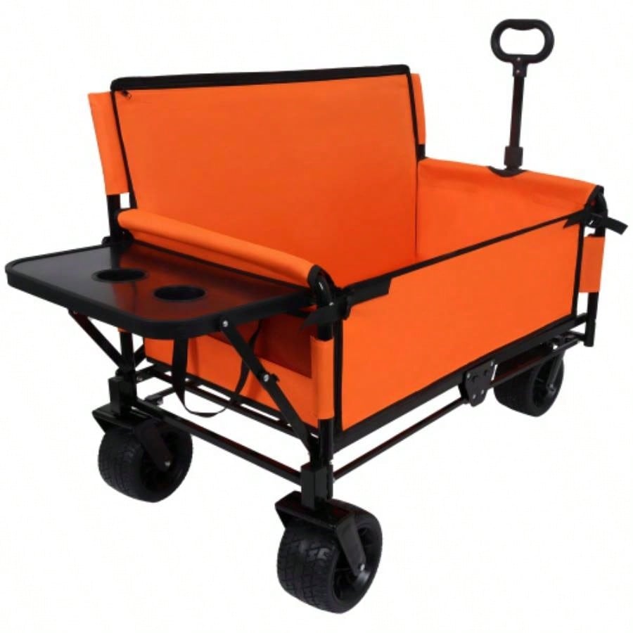 3 - in - 1 Convertible Folding Wagon Cart with Rear - Mounted Folding Tabletop - 500lbs Heavy - Duty Utility Wagon, 180L Capacity All - Terrain Wheels Camping, Beach, Sports, Garden, dark blue