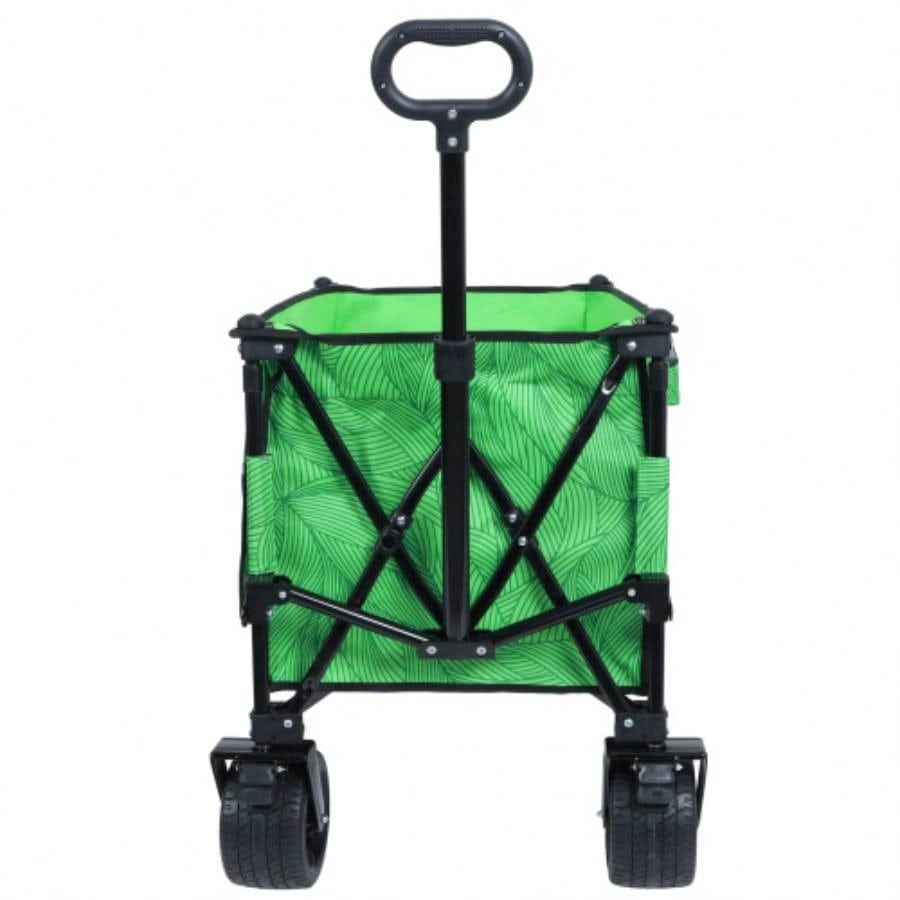 Heavy - Duty 480lbs Folding Wagon Cart with Bonus Picnic - All - Terrain Beach Wheels, Drink Holders, Brakes Side Pocket Camping, Garden, Sports, green line