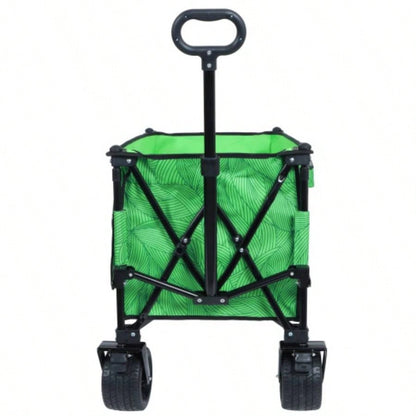 Heavy - Duty 480lbs Folding Wagon Cart with Bonus Picnic - All - Terrain Beach Wheels, Drink Holders, Brakes Side Pocket Camping, Garden, Sports, green line