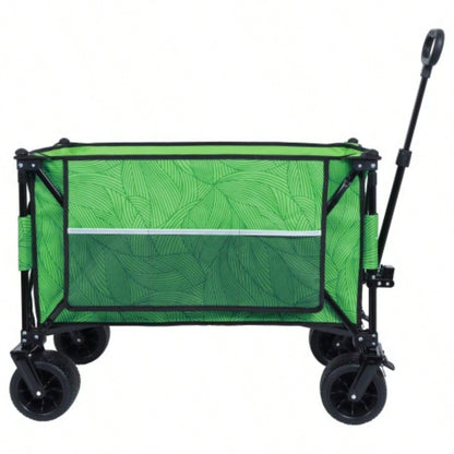 Heavy - Duty 480lbs Folding Wagon Cart with Bonus Picnic - All - Terrain Beach Wheels, Drink Holders, Brakes Side Pocket Camping, Garden, Sports, green line
