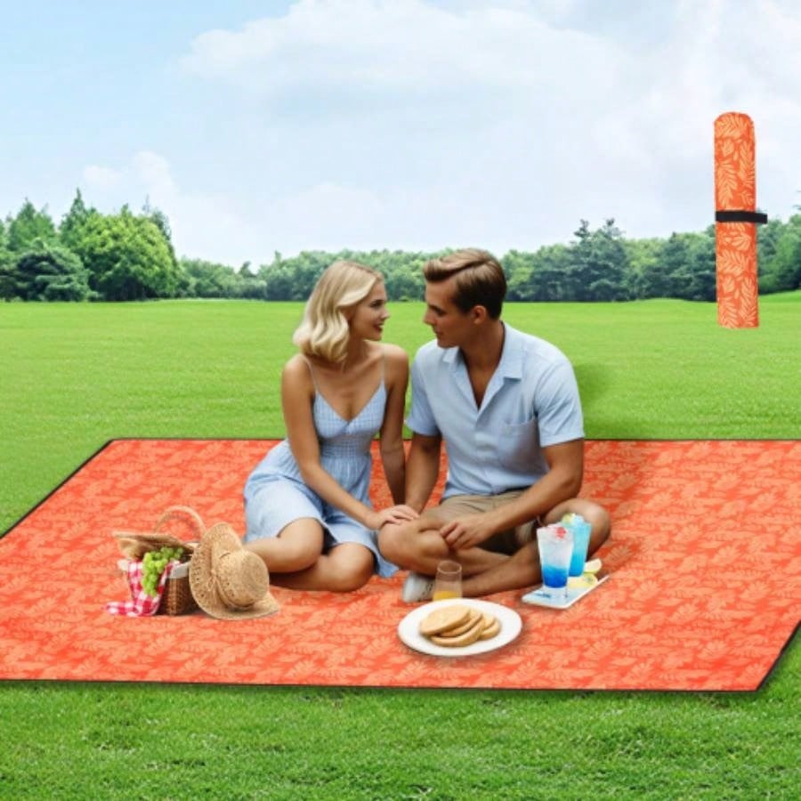 Heavy - Duty 480lbs Folding Wagon Cart with Bonus Picnic - All - Terrain Beach Wheels, Drink Holders, Brakes Side Pocket Camping, Garden, Sports, orange print